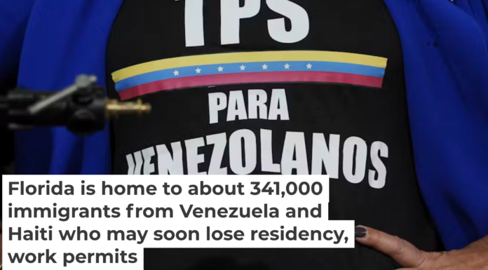 An activist protests the lifting of TPS status for Venezuelans in Doral, Fla. AP Photo/Rebecca Blackwell